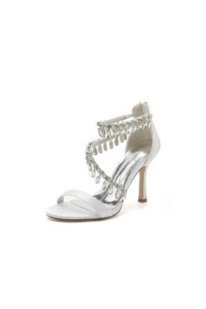 Open Toe Crystal Ankle Strap Stiletto Sandals - KissProm
