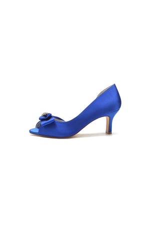 Open Toe Crystal Bow Chunky Heels - KissProm