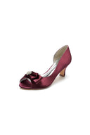 Open Toe Crystal Bow Chunky Heels - KissProm