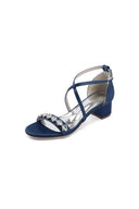 Open Toe Crystal Hollow Out Chunky Heels - KissProm
