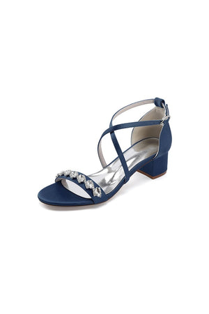 Open Toe Crystal Hollow Out Chunky Heels - KissProm