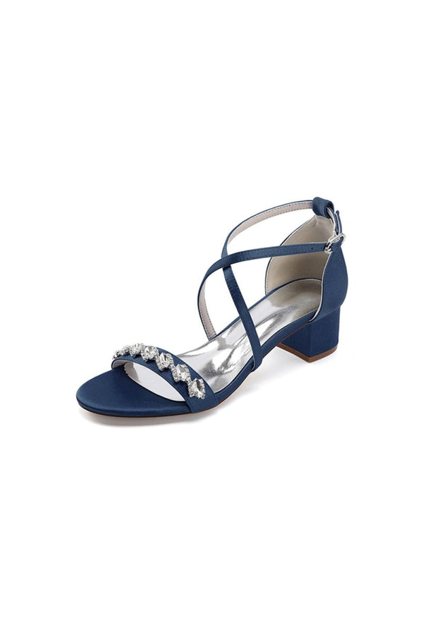 Open Toe Crystal Hollow Out Chunky Heels - KissProm