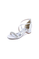 Open Toe Crystal Hollow Out Chunky Heels - KissProm