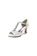 Open Toe Crystal Starp Chunky Heels - KissProm