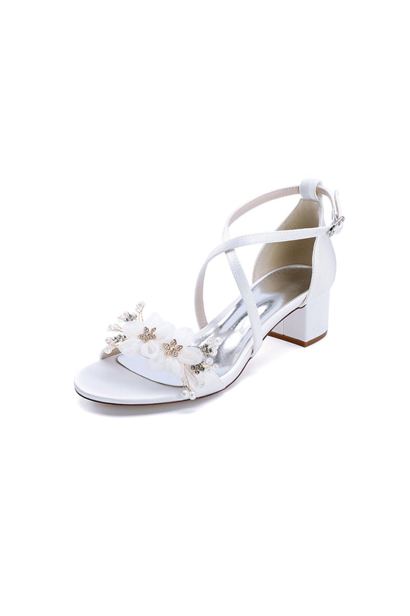 Open Toe Hollow Out Chunky Heels with Flowers - KissProm