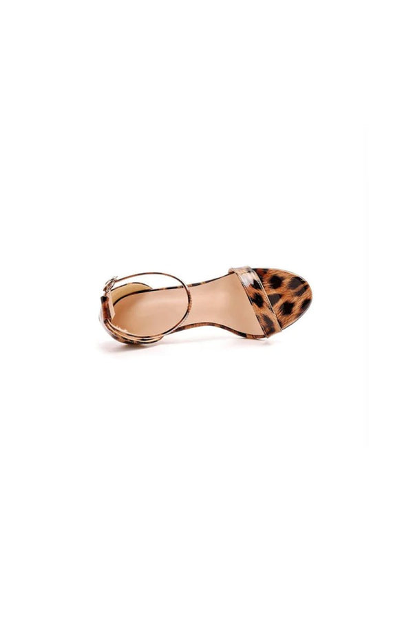 Open Toe Leopard Print Ankle Strap Stiletto High Heels - KissProm