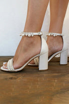 Open Toe Pearl Ankle Strap Block High Heels