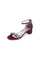 Open Toe Pearl Buckle Strap Chunky Heels - KissProm