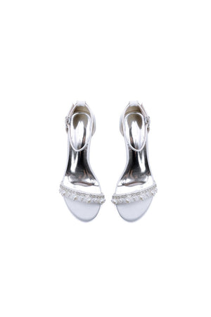 Open Toe Pearl Buckle Strap Chunky Heels - KissProm
