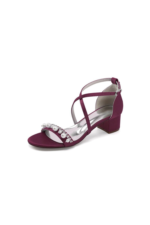 Open Toe Pearl Hollow Out Chunky Heels - KissProm