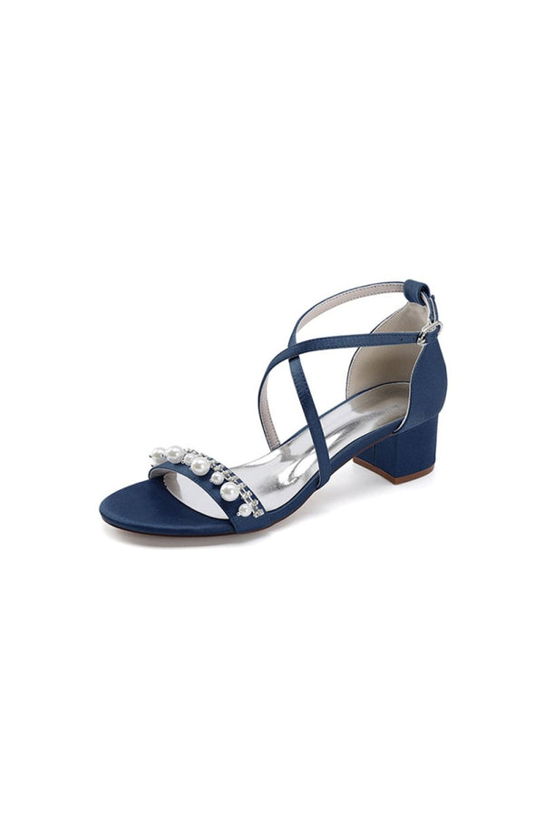 Open Toe Pearl Hollow Out Chunky Heels - KissProm