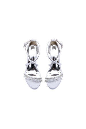 Open Toe Pearl Hollow Out Chunky Heels - KissProm