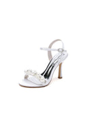 Open Toe Pearl Stiletto Heels - KissProm