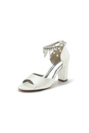 Open Toe Pearl Tassel Satin Chunky Heels - KissProm