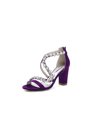 Open Toe Satin Block Heels With Crystal Straps – Shoes by KissProm | Available at KissProm