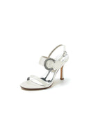 Open Toe Satin Heels with Crystal Buckle - KissProm