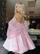 Ophelina | Pink - A-Line Off The Shoulder Sequined Short Homecoming Dresses