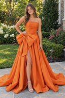 Orange A-line Strapless Taffeta Long Prom Dress With Slit | KISSPROM