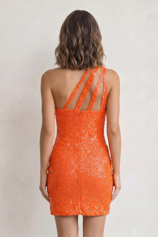 Orange Sheath One Shoulder Sequins Mini Party Dresses - KISSPROM