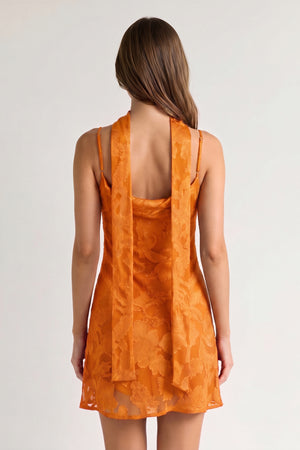 Orange Jacquard Chiffon Cami Straps Sheath Homecoming Dress with Scarf (2) | KISSPROM