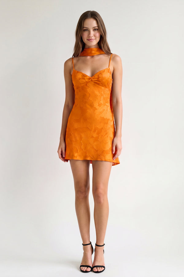 Orange Jacquard Chiffon Cami Straps Sheath Homecoming Dress with Scarf (3) | KISSPROM