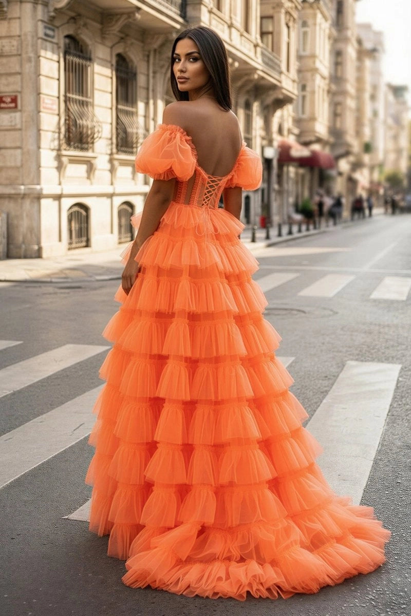 A-line Off-the-Shoulder Tulle Prom Dress with Slit - KISSPROM PROM DRESSES