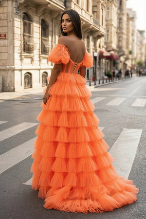A-line Off-the-Shoulder Tulle Prom Dress with Slit - KISSPROM PROM DRESSES