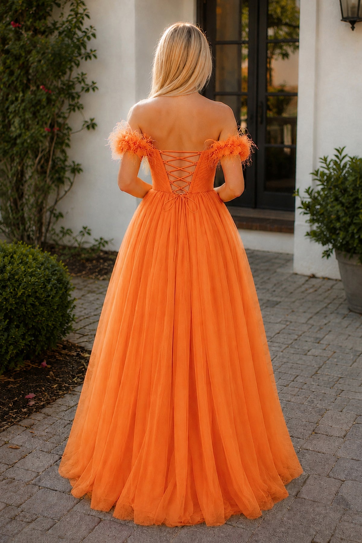 Off the shoulder Coral Long Prom Dress
