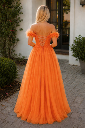 Orange Off the shoulder Coral Long Prom Dress | KISSPROM