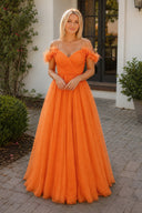Orange Off the shoulder Coral Long Prom Dress | KISSPROM