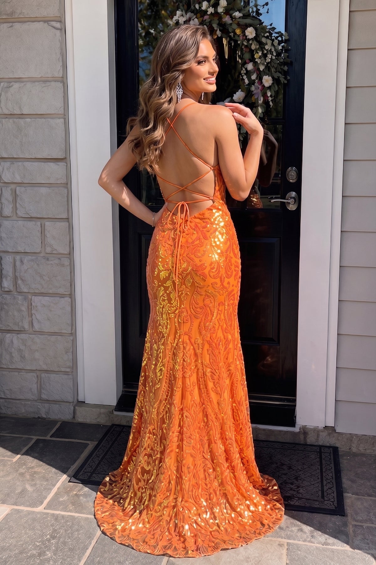 bright orange prom dress Mermaid Sequin with One Shoulder and Slit 22221 Custom Colors / 24W ensuring you shine all night long Orange Prom Dresses and Gowns