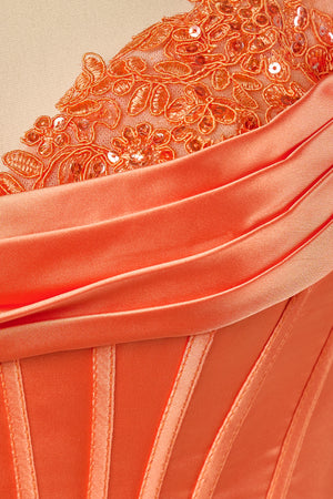 Orange Sheath Sweetheart Corset Homecoming Dresses with Appliques (5) | KISSPROM