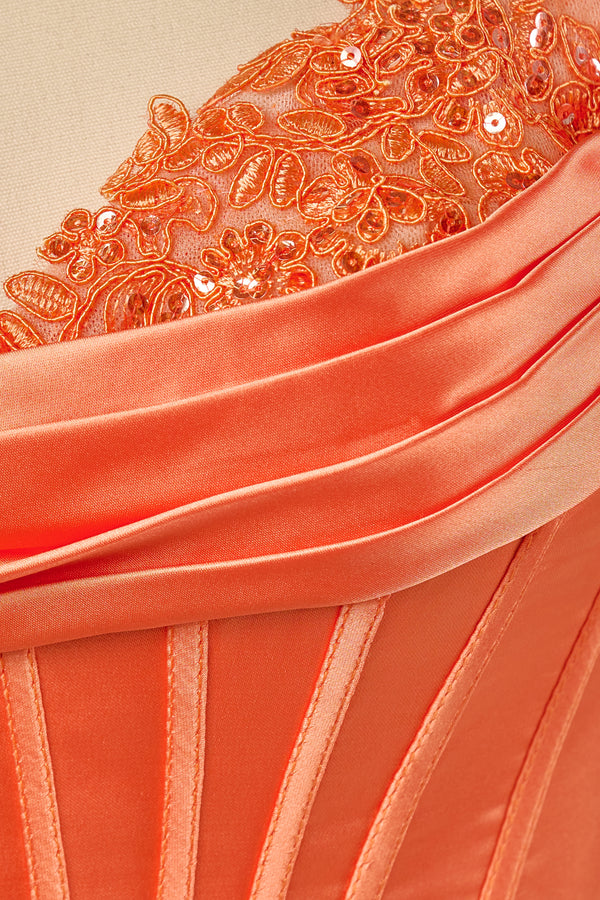 Orange Sheath Sweetheart Corset Homecoming Dresses with Appliques (5) | KISSPROM
