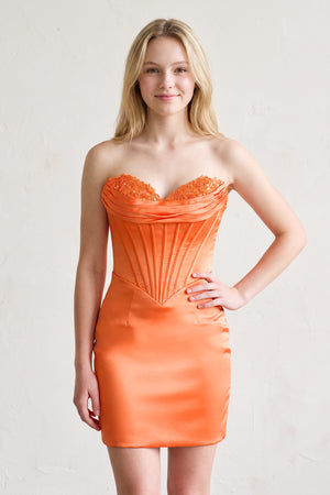 Orange Sheath Sweetheart Corset Homecoming Dresses with Appliques | KISSPROM