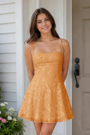 Orange Spaghetti Straps A-Line Chiffon Jacquard Homecoming Dress | KISSPROM
