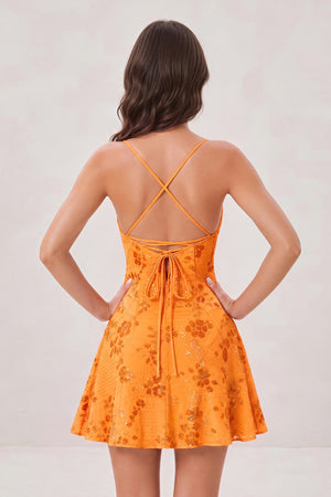 Orange Spaghetti Straps A-Line Embroidered Sequined Tulle Homecoming Dress (2) | KISSPROM