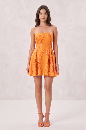 Orange Spaghetti Straps A-Line Embroidered Sequined Tulle Homecoming Dress (3) | KISSPROM