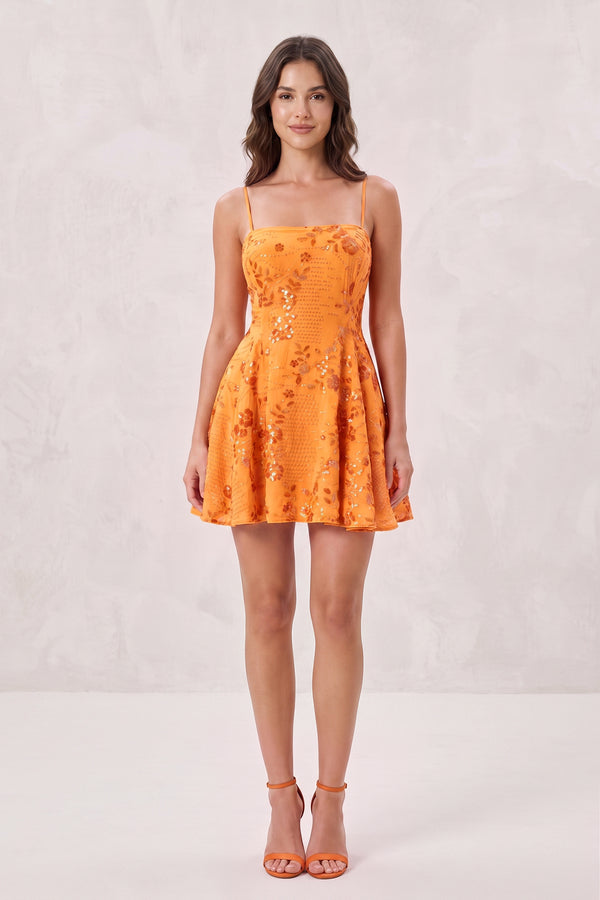 Orange Spaghetti Straps A-Line Embroidered Sequined Tulle Homecoming Dress (3) | KISSPROM