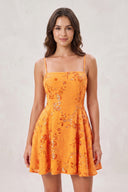 Orange Spaghetti Straps A-Line Embroidered Sequined Tulle Homecoming Dress | KISSPROM