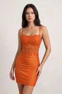 Orange Spaghetti Straps Cross Back Bodycon Short Mini Homecoming Dresses | KISSPROM