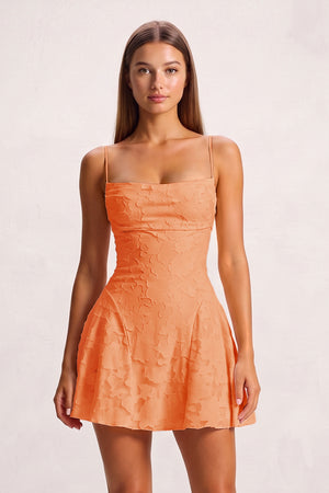 Orange Spaghetti Straps Jacquard Chiffon A-Line Homecoming Dress (3) | KISSPROM