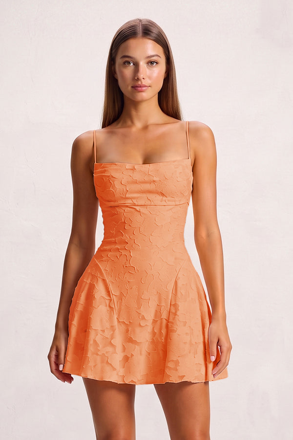 Orange Spaghetti Straps Jacquard Chiffon A-Line Homecoming Dress (3) | KISSPROM