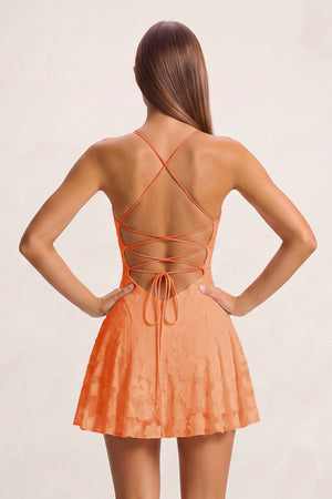 Orange Spaghetti Straps Jacquard Chiffon A-Line Homecoming Dress (4) | KISSPROM