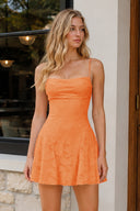 Orange Spaghetti Straps Jacquard Chiffon A-Line Homecoming Dress | KISSPROM