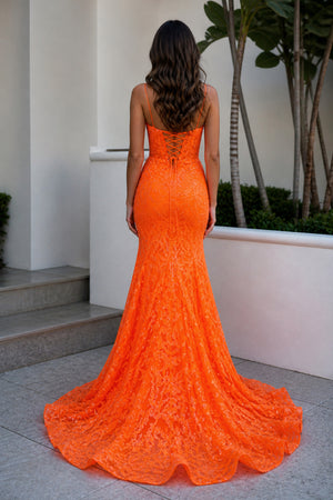 Mermaid Spaghetti Straps Sequined Lace Prom Dress - KissProm