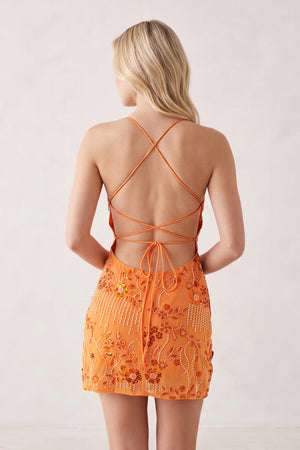 Orange Spaghetti Straps Sheath Embroidered Tulle Homecoming Dress (2) | KISSPROM