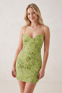 Green Spaghetti Straps Sheath Embroidered Tulle Homecoming Dress | KISSPROM