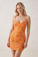 Orange Spaghetti Straps Sheath Embroidered Tulle Homecoming Dress | KISSPROM
