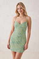 Sage Green Spaghetti Straps Sheath Embroidered Tulle Homecoming Dress | KISSPROM