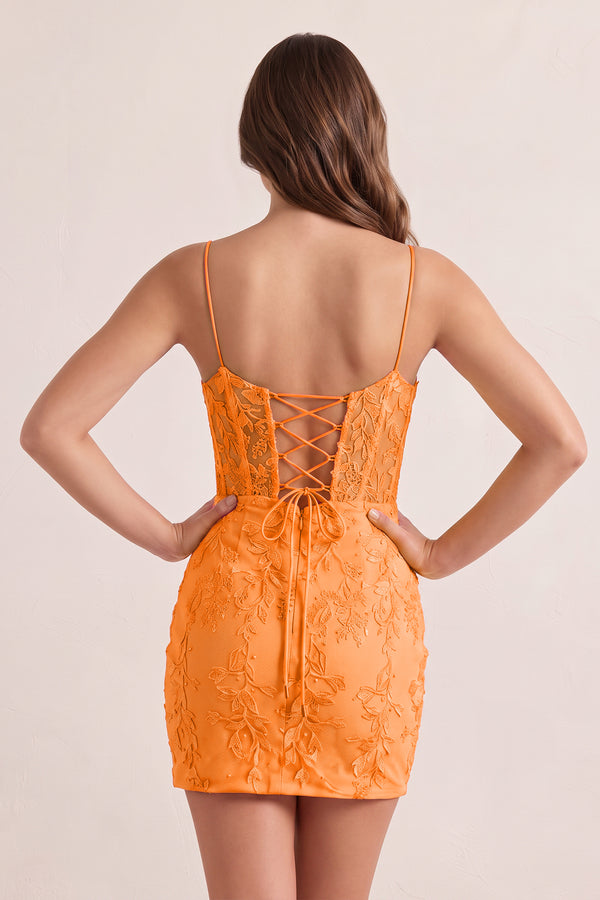 Orange Spaghetti Straps Tight Short Homecoming Dress with Appliques (2) | KISSPROM